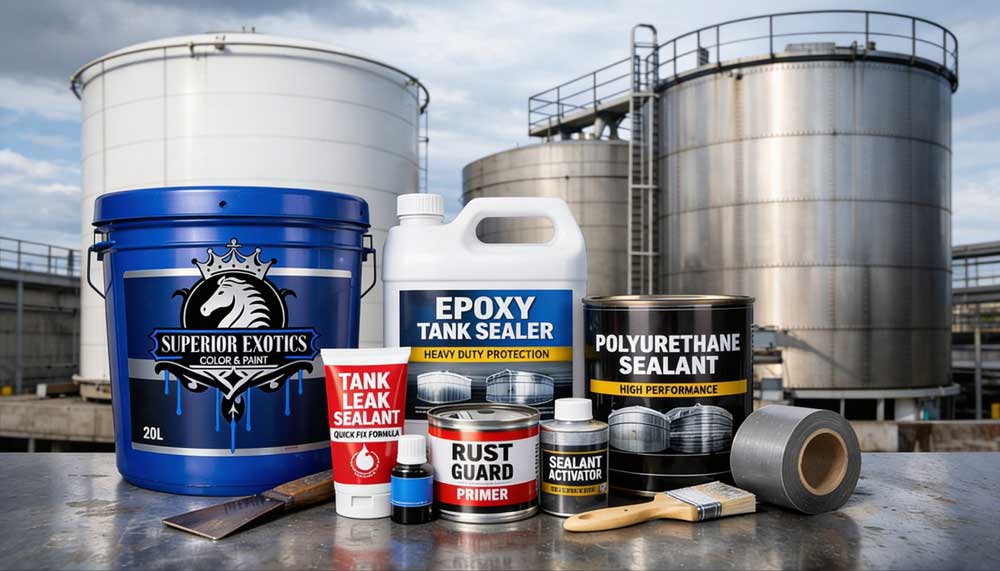 Tank Sealant Supplier showcasing epoxy tank sealer, polyurethane sealant, rust guard primer, and tank leak sealant products for heavy-duty industrial storage tanks.